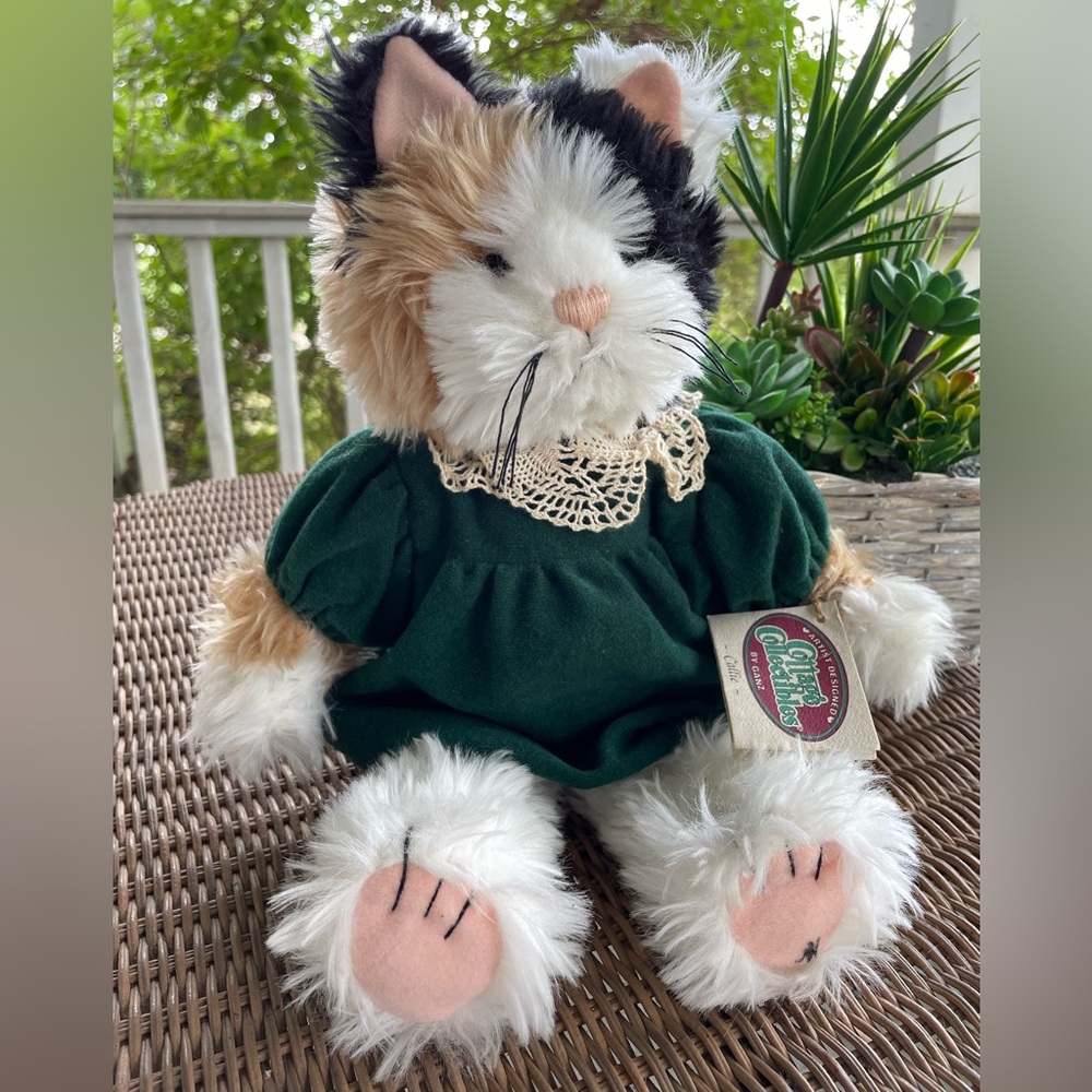 Calico Cat Plush Toy with Green Dress